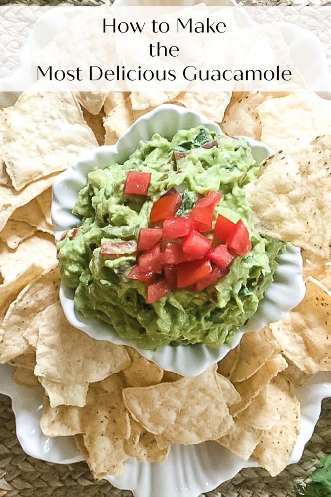 view of finished guacamole with chips