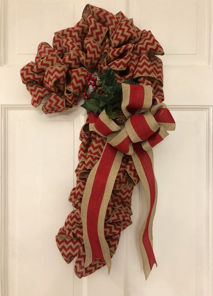 Candy Cane Burlap Christmas Wreath