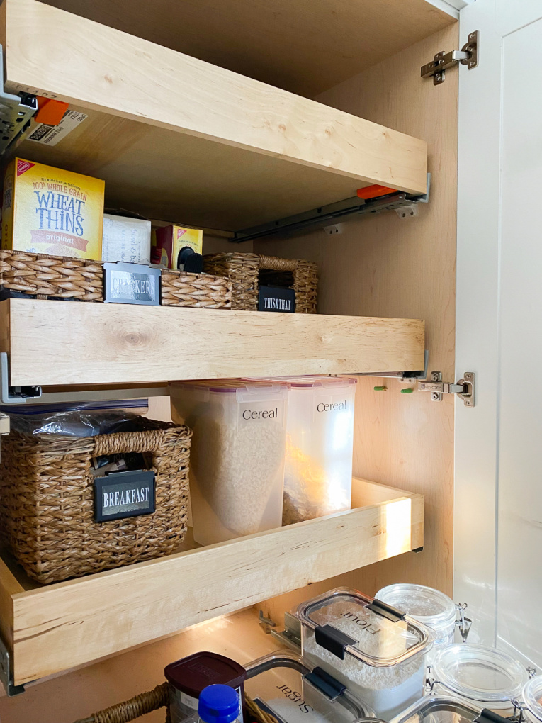 Plastic storage shelves and cabinets