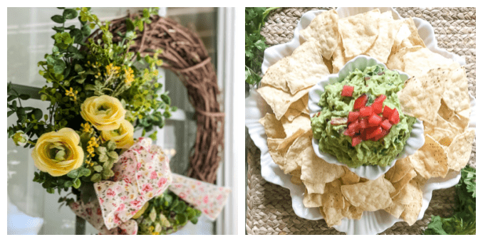 view of spring wreath and guacamole