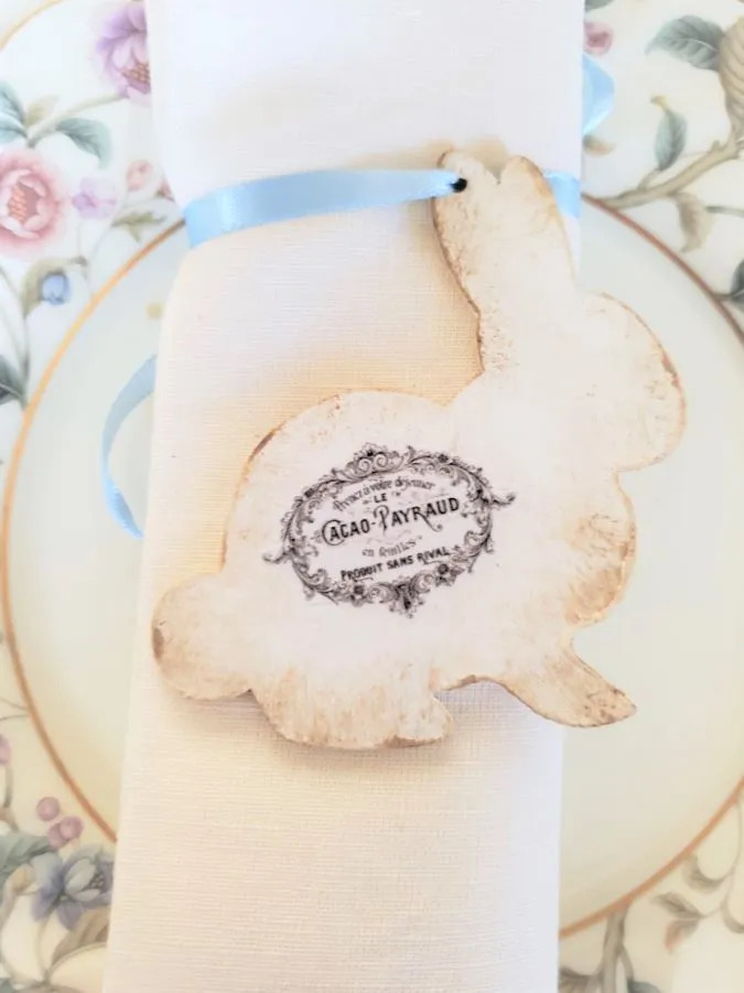 view of diy Easter bunny napkin ring