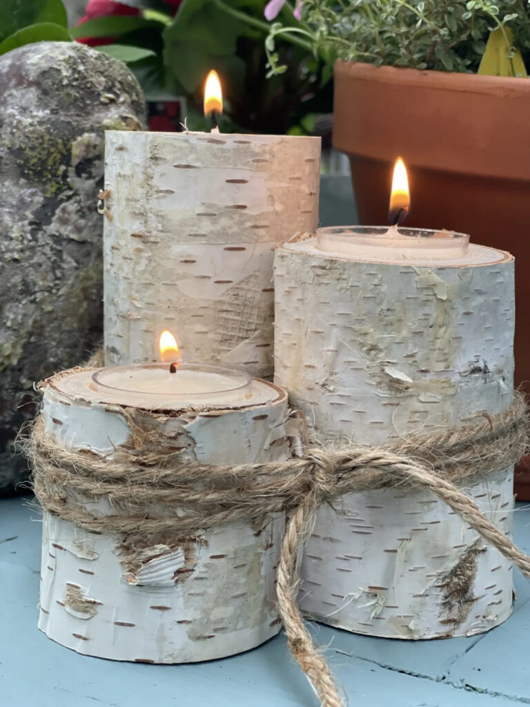 birch wood candle holders