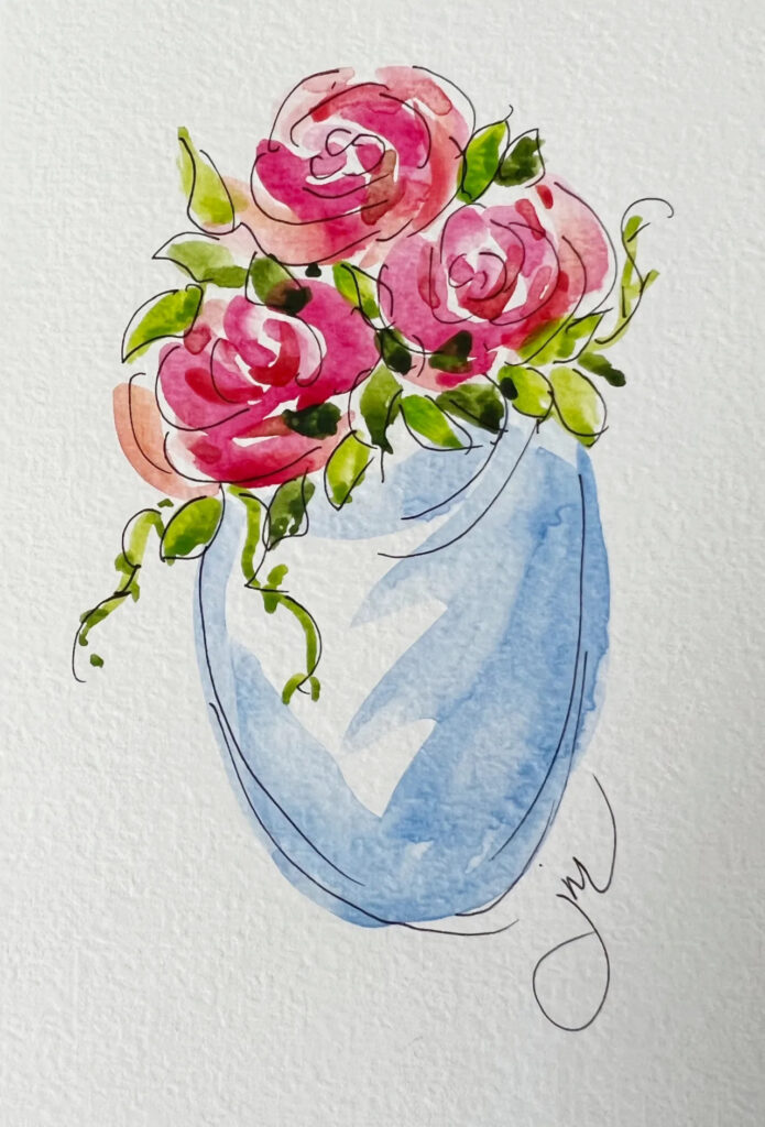 diy water color roses in vase