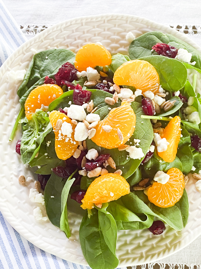 view of spinach salad with mandarin oranges