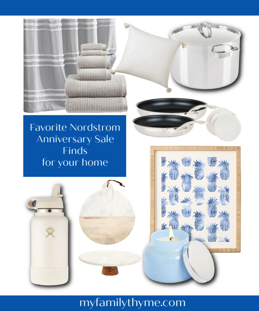 collage of blue and white home decor items from Nordstrom