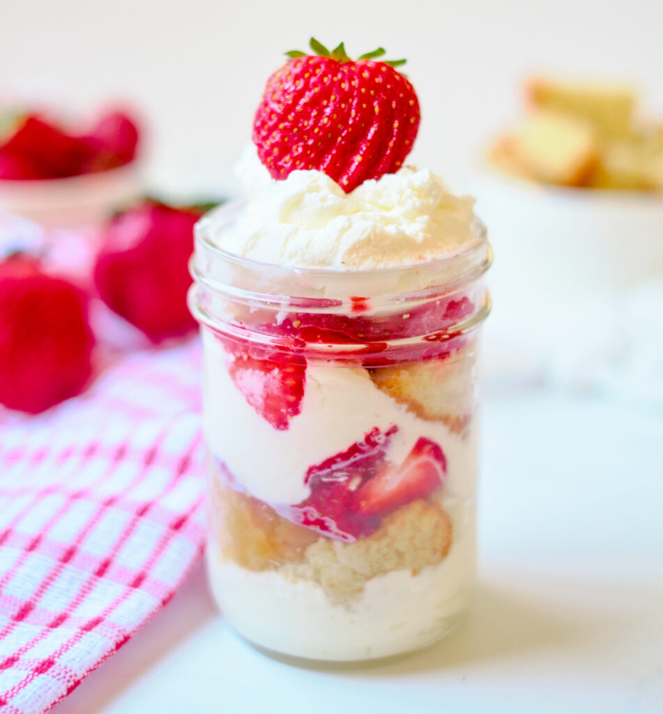 view of strawberry shortcake in a jar