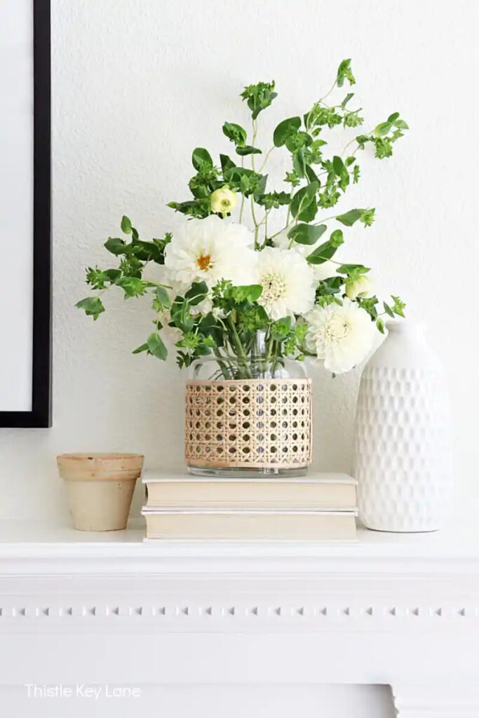 flower arrangement on mantle