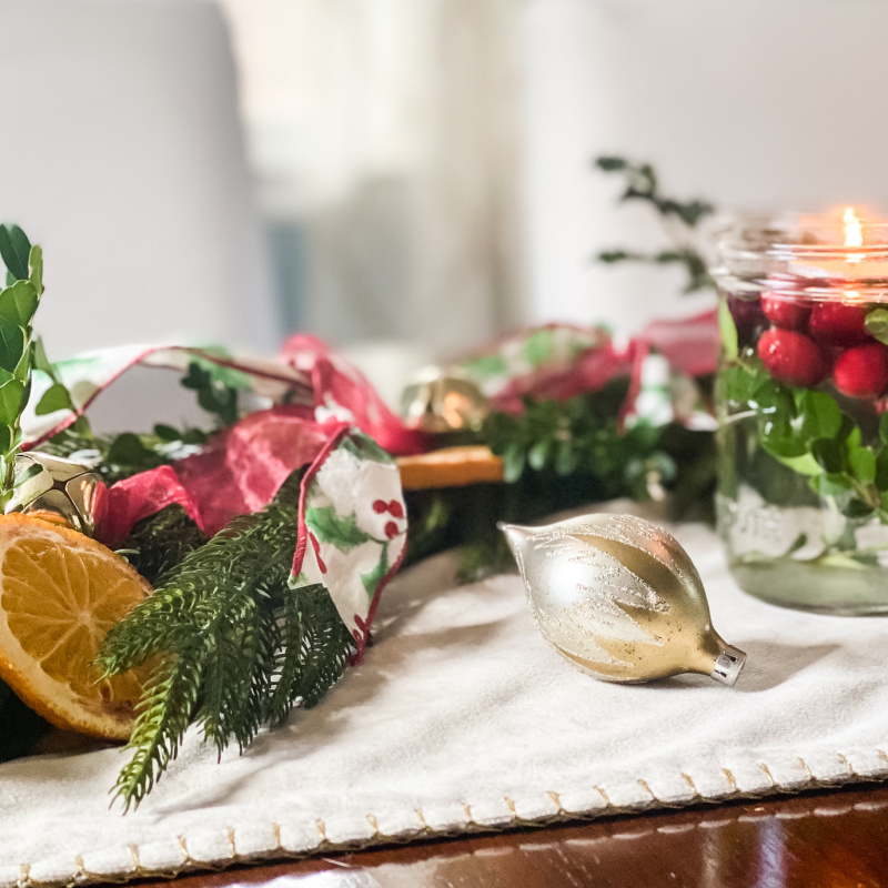 Christmas garland on dining room table