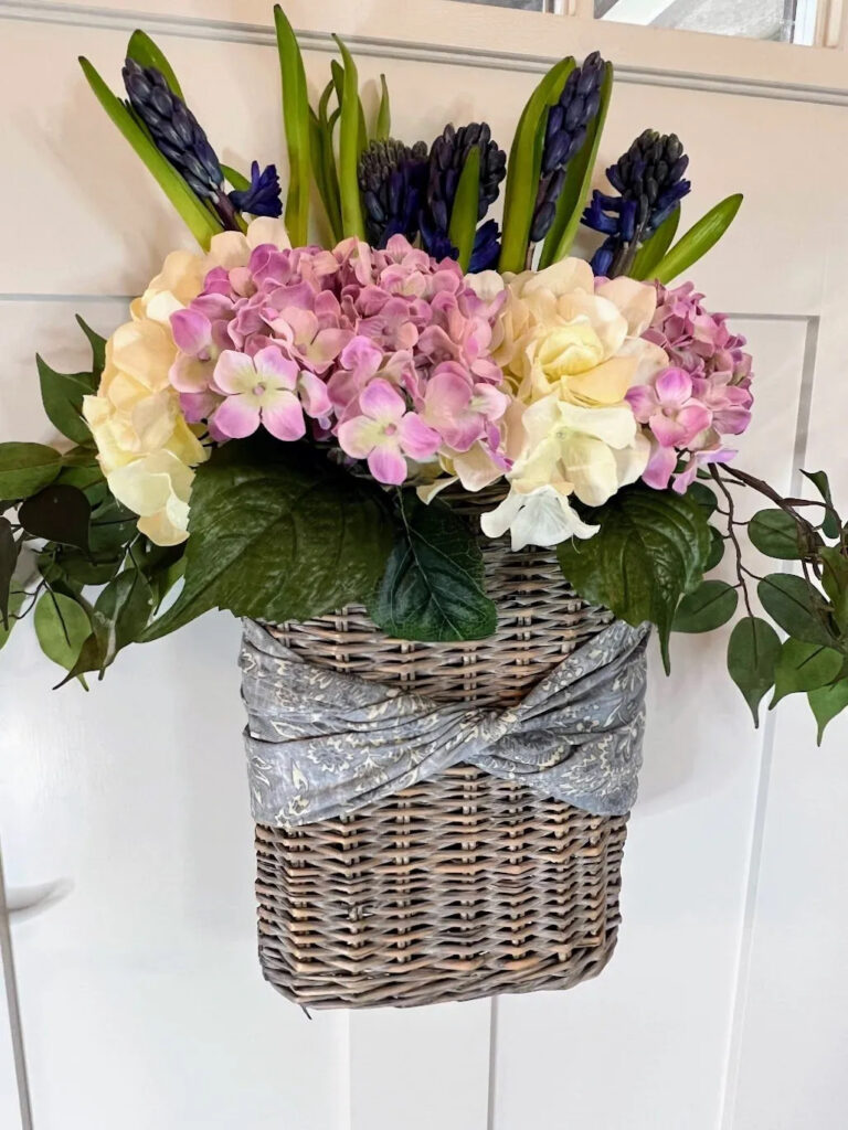 French country floral basket arrangement