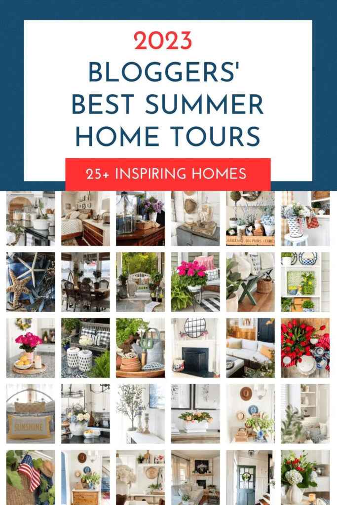 bloggers' best summer home tour pin with collage of 28 summer decorating ideas.