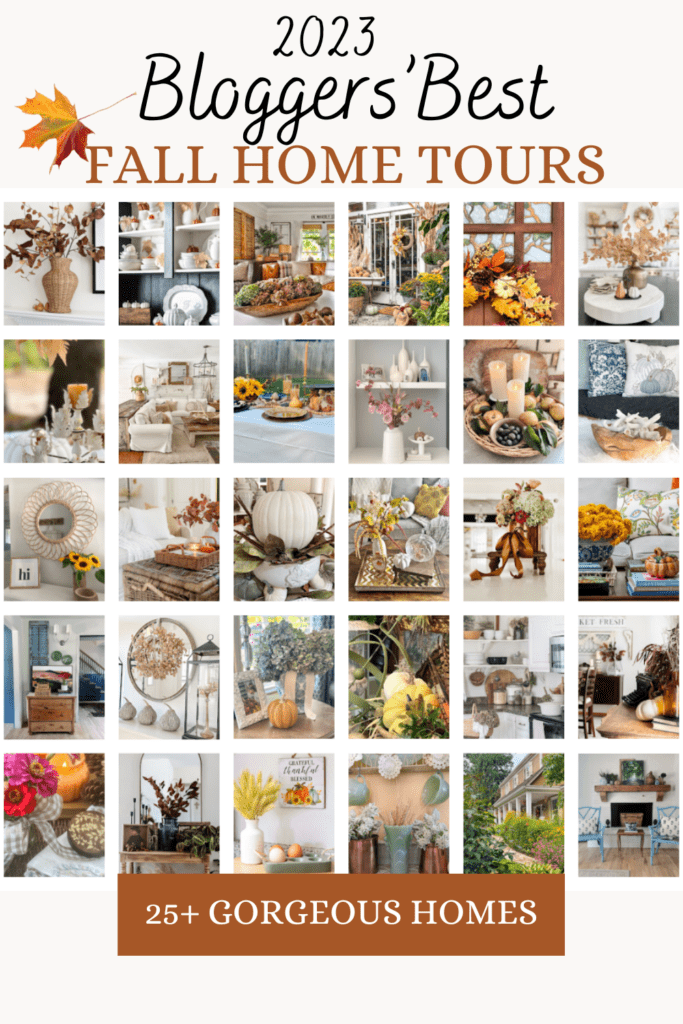 collage of 30 pictures of fall home decor ideas featuring warm colors, leaves, pumpkins