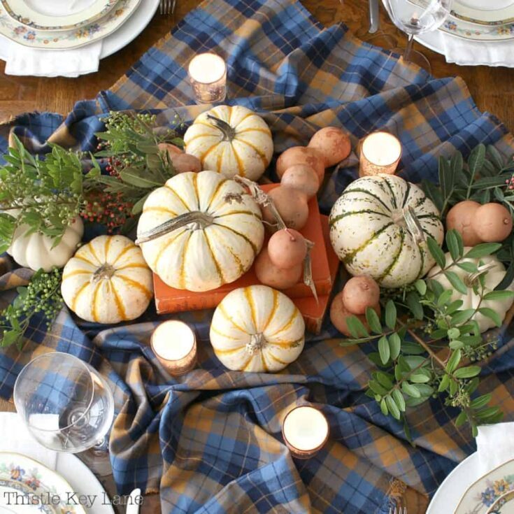 Image for Easy Thanksgiving Tablescape Using Gourds And Plaid