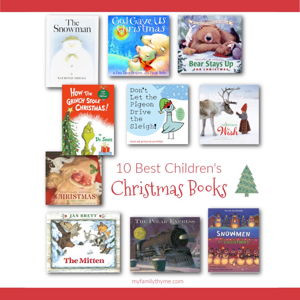 Collage of Ten Children's Christmas picture book covers.